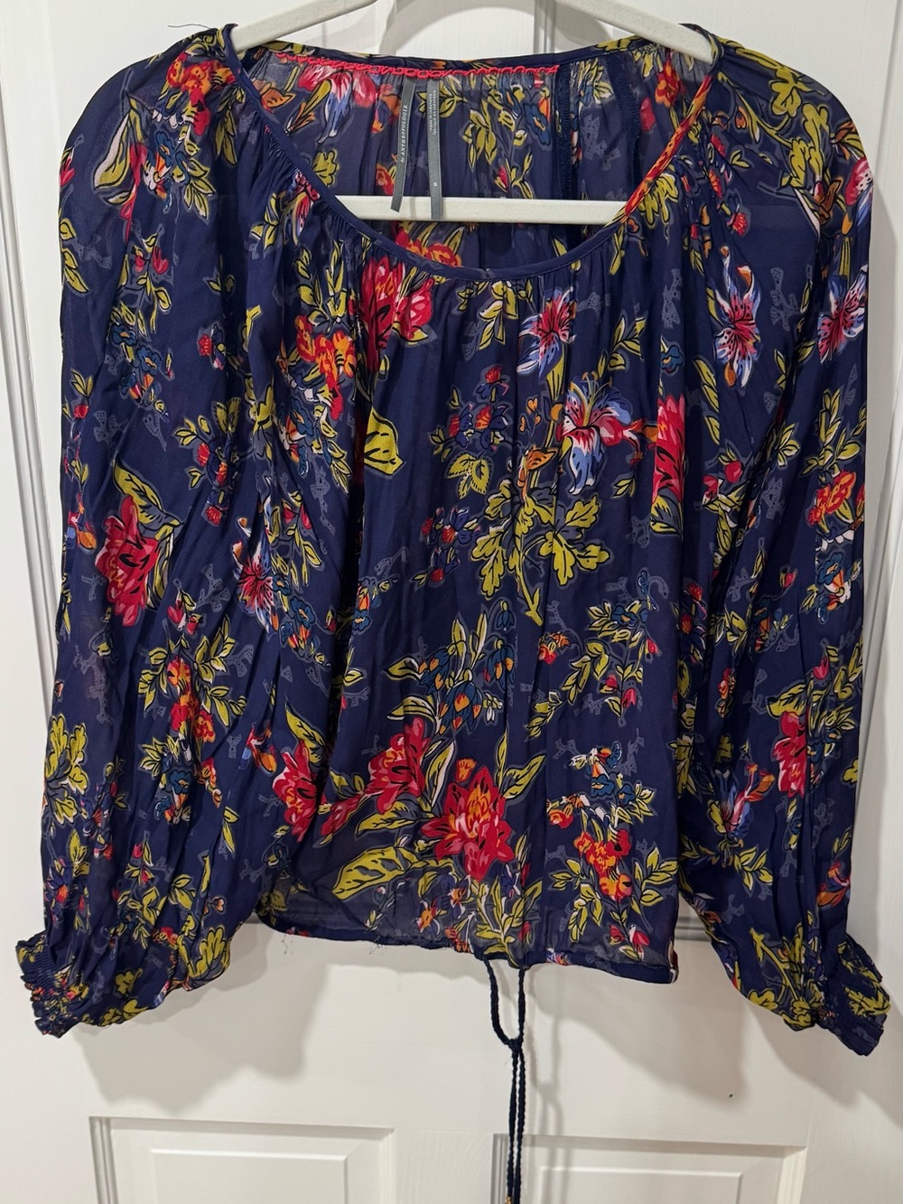 Anthropologie Navy Floral Peasant Top with Drawstring